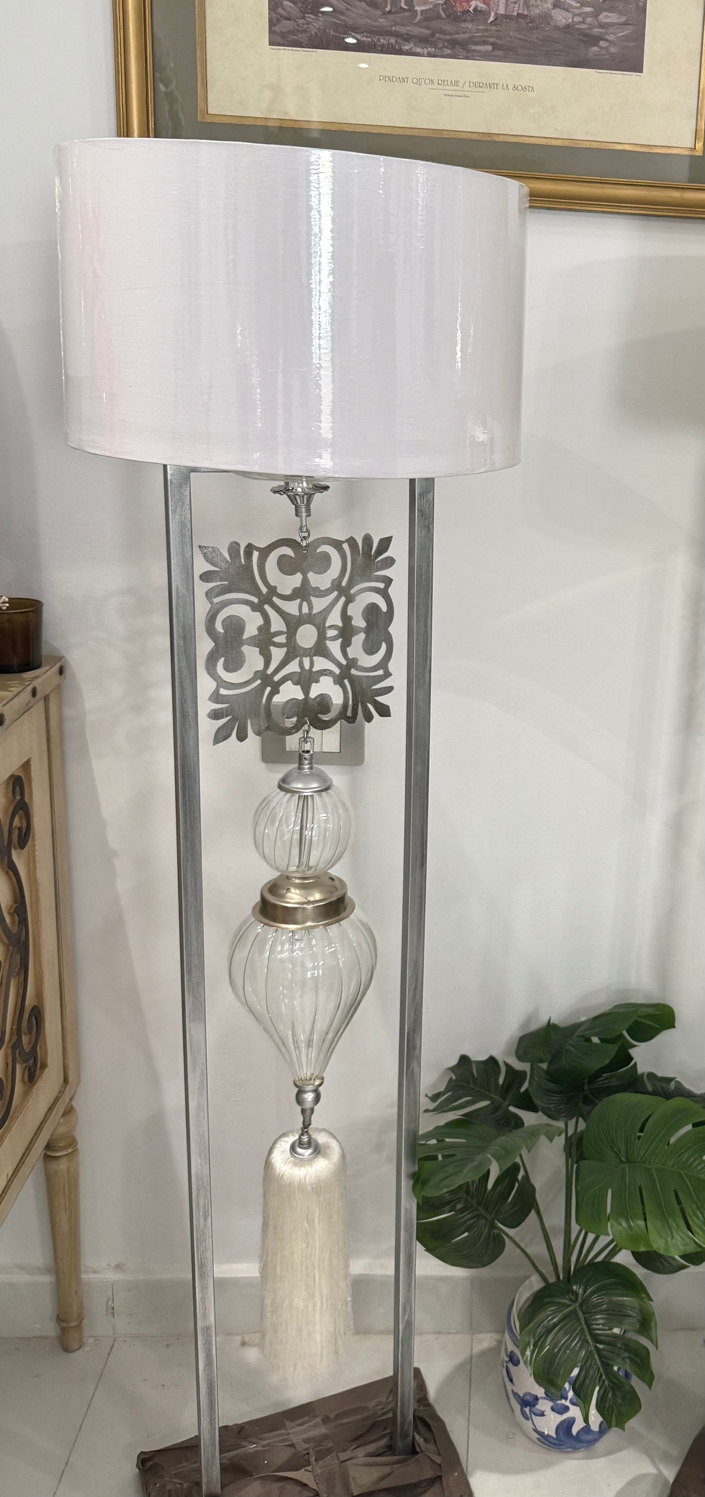 Ethnic square floor lamp with shade