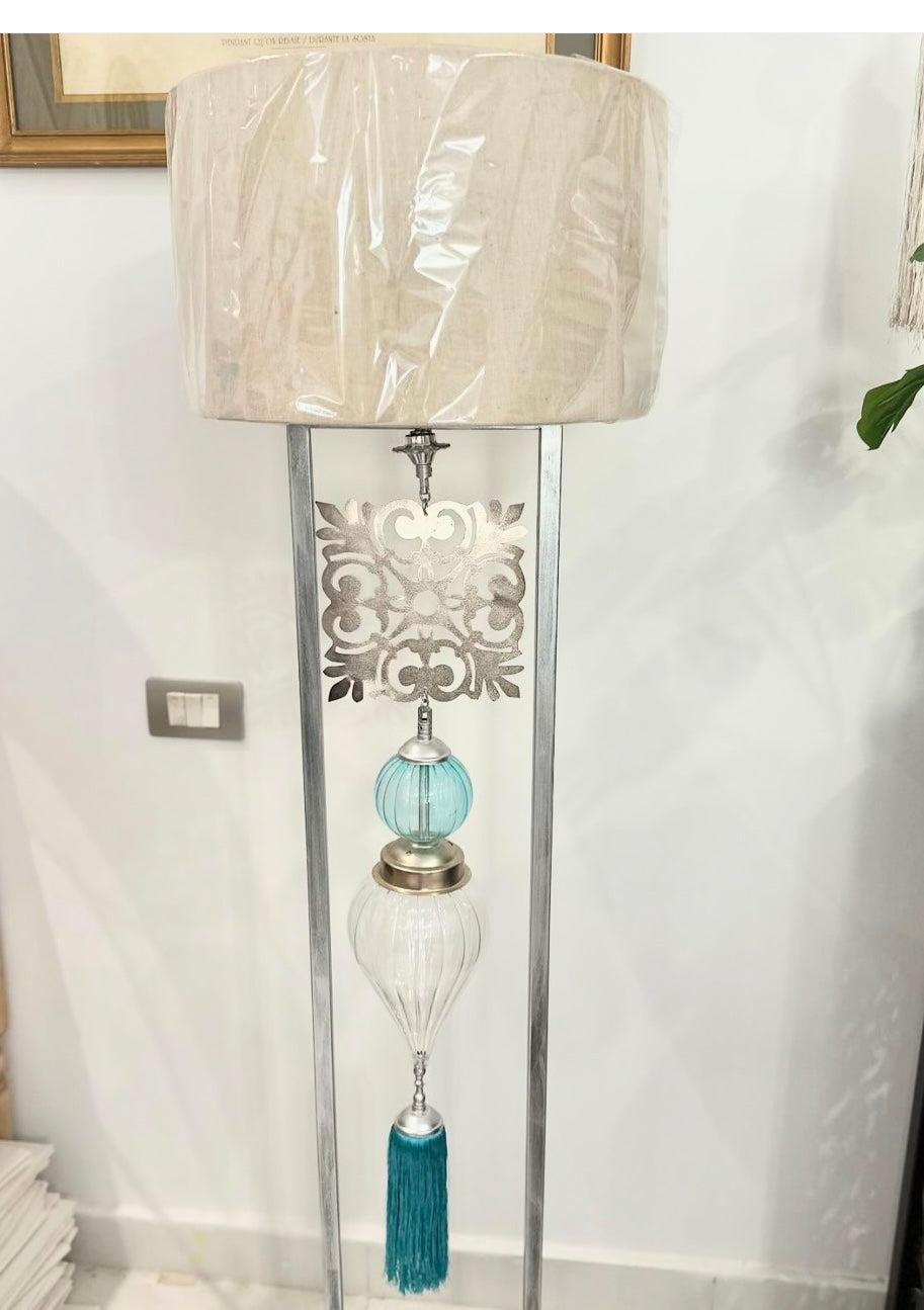 Silver floor lamp with shade