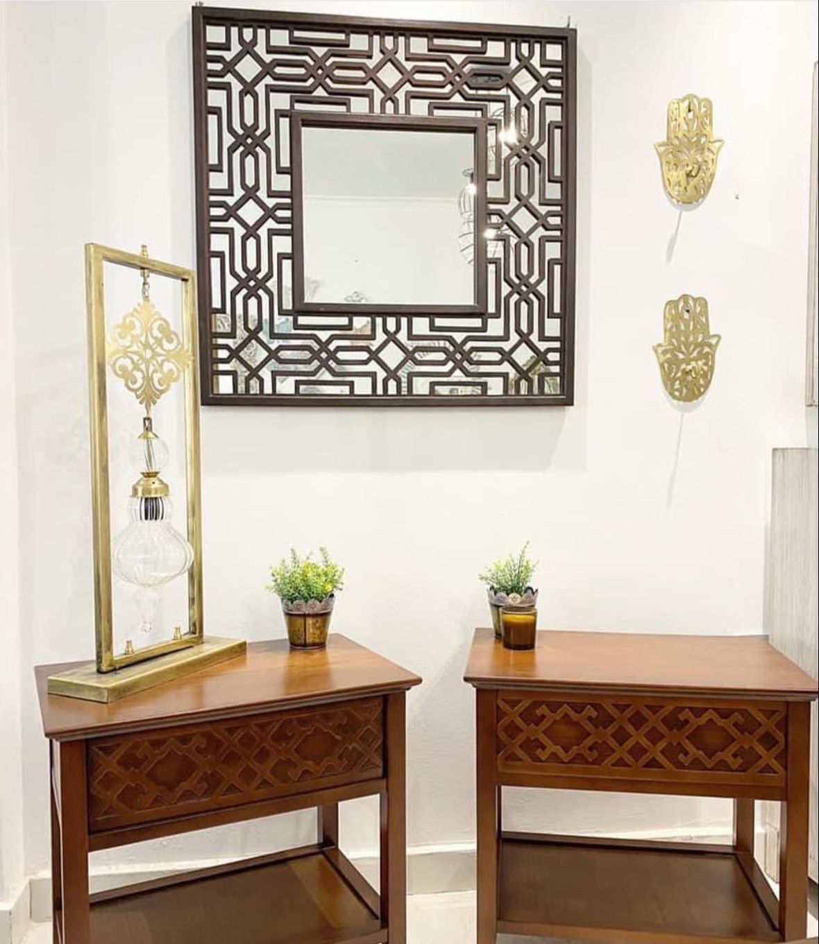 Engraved side tables